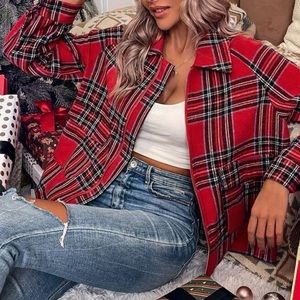 Winter full zip up plaid jacket